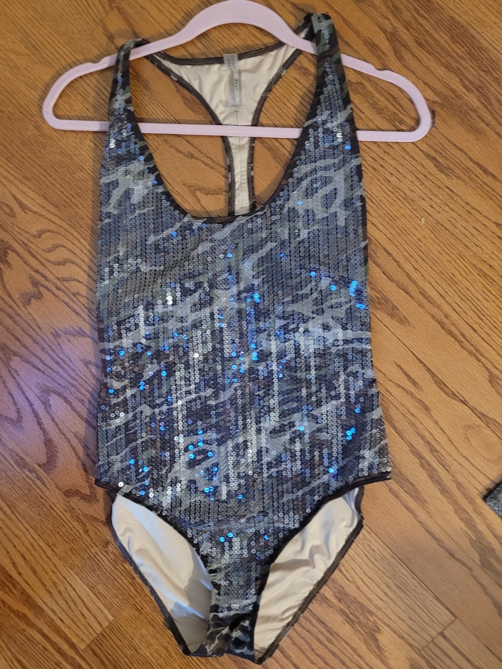 Victoria's Secert One Piece Swim suit Medium Camo Racerback Full Sequen Front
